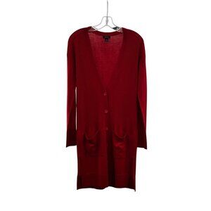 Halogen Duster Cardigan V-Neck Button Up Long Sleeve Red Sz Small Lightweight